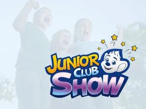 Das bunte Logo der neuen JUNIOR CLUB Show auf VEEJOY verspricht Spielspaß für Kinder.