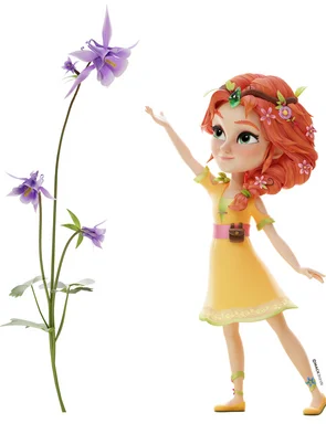 Die junge Fina greift nach einer riesigen Blume neben sich.