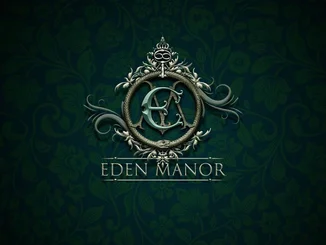 Der Schriftzug Eden Manor auf dunkelgrünem Untergrund.