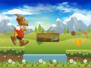 Böckli, das Maskottchen des Schweizer Themenbereichs im Europa-Park, springt in dem Online-Spiel "Käsejagd" über Baumstämme und sammelt dabei Käse ein.