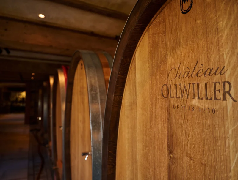 Weinfässer im Weinkeller des Château Ollwiller.